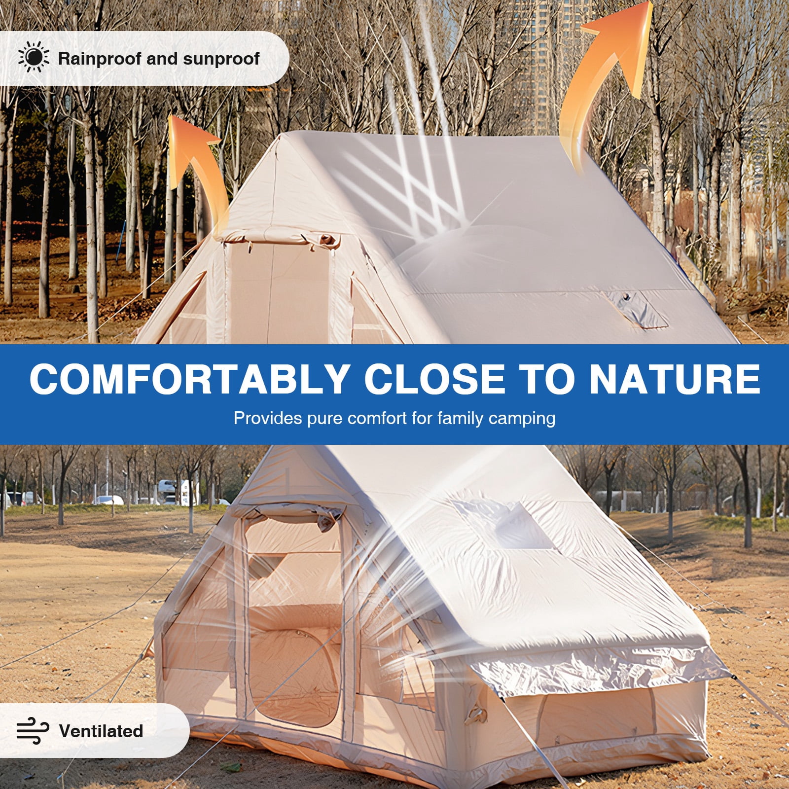 Btidfty Air Glamping Tents with Pump Glamping Camping Tents House Waterproof Oxford for 4 Seasons