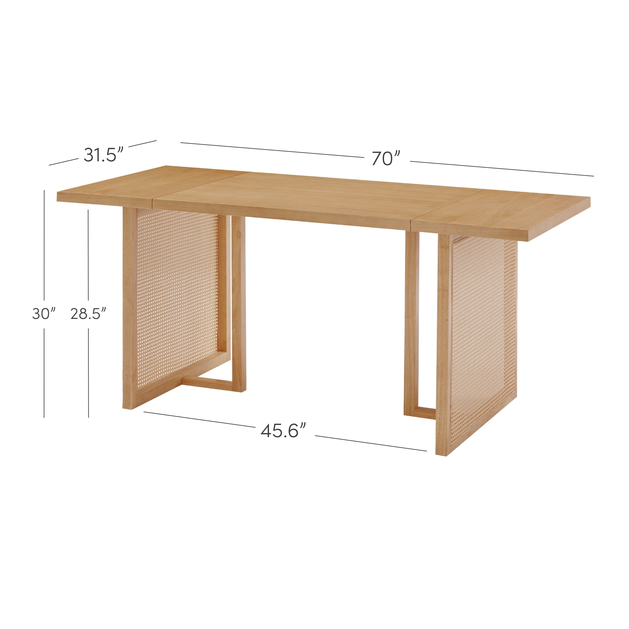 Nathan James Willow Boho Dining Table for 6 with Solid Wood Legs, 6-Person Natural Wood Dining Table, Warm Pine or Brown Dining Table with Bohemian Rattan Accent