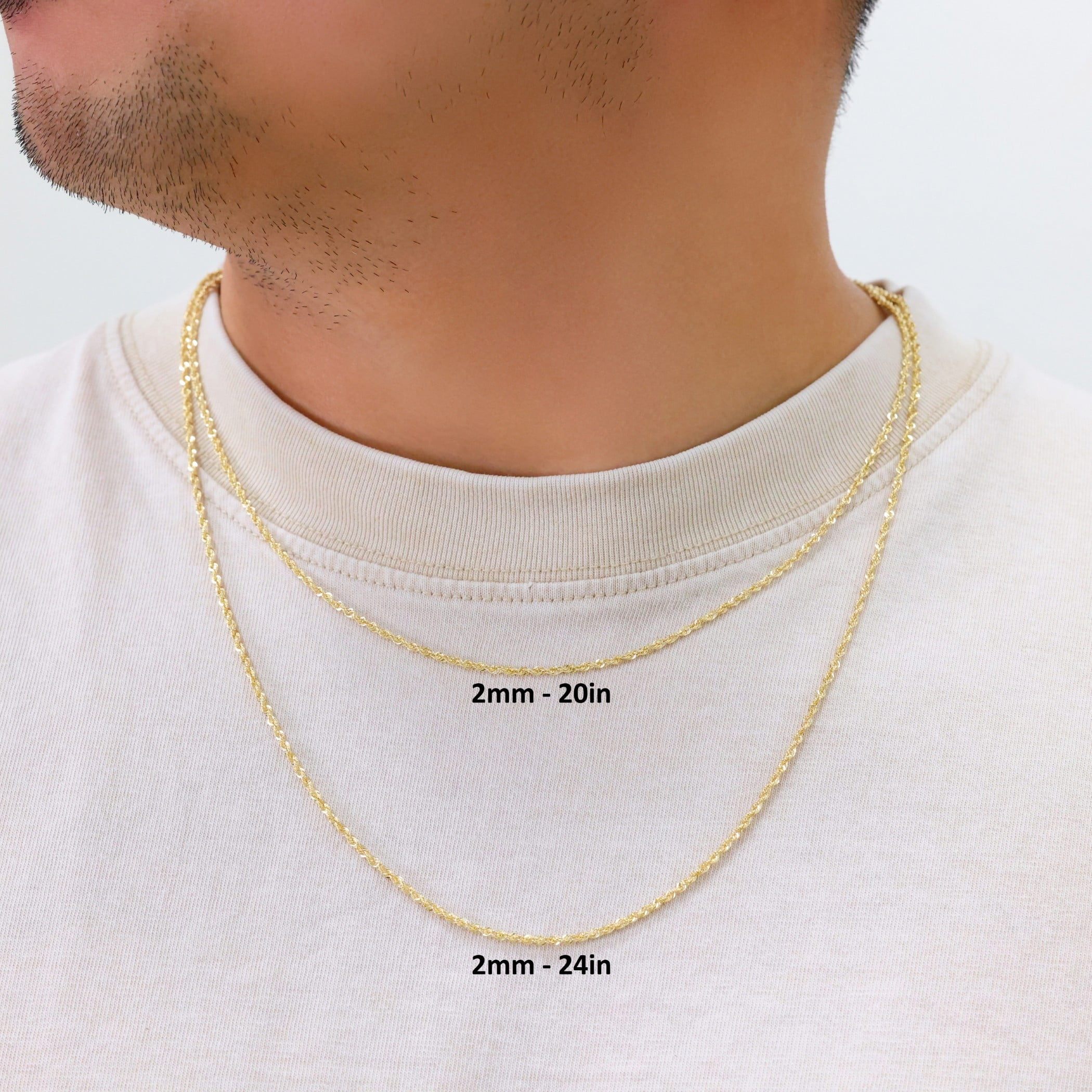 Nuragold 14k Real Yellow Gold 2mm Rope Chain Diamond Cut Lightweight Necklace (16"-30") Italian Jewelry for Men & Women