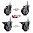 thumbnail image 2 of 4 Inch Maroon Polyurethane ½ Inch Threaded Stem Caster Set 2 Brakes SCC, 2 of 2