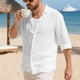 thumbnail image 4 of Seeotter Button Down Linen Shirts for Men Casual Long Sleeve Regular Fit Cotton Beach Shirts with Pocket, 4 of 7