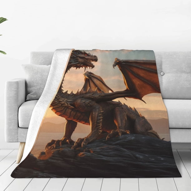 Balery Sky Sunset Bronze Dragon Manta de Felpa Suave y Acogedora – Cobija de Franela Aterciopelada para Cama, Lavable y Cálida para Sofá, Mascotas, Transpirable-60"x50"