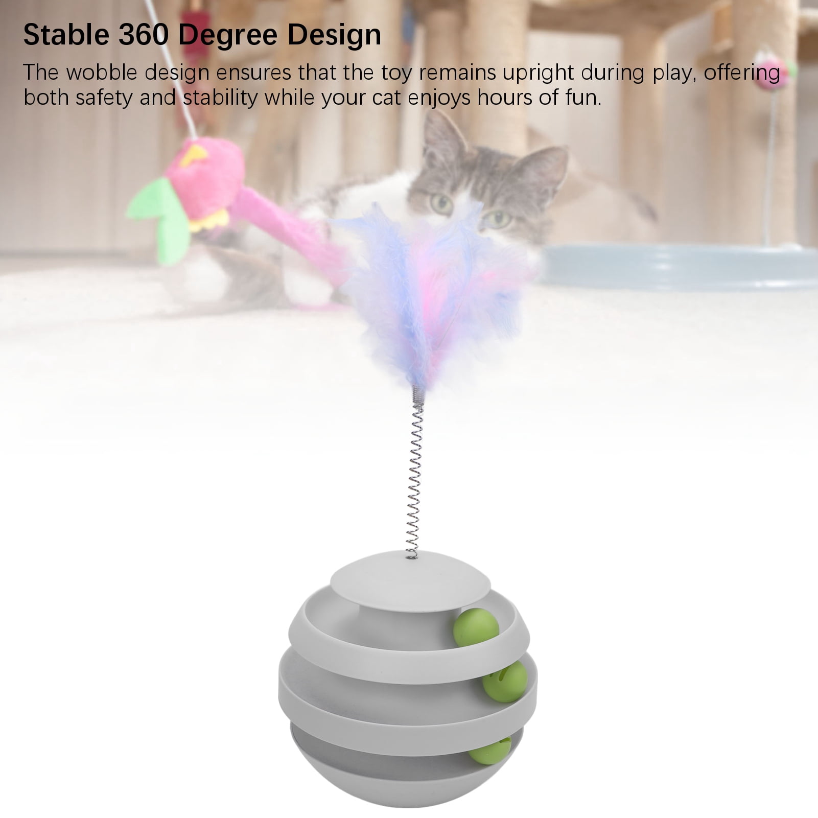 Yajisi Interactive Turntable Cat Tower Toy for Indoor Kittens, Roller Track with Balls & Teaser Wand, Puzzle Exercise Teaser, 8.66 inches / 22 cm, Light Gray