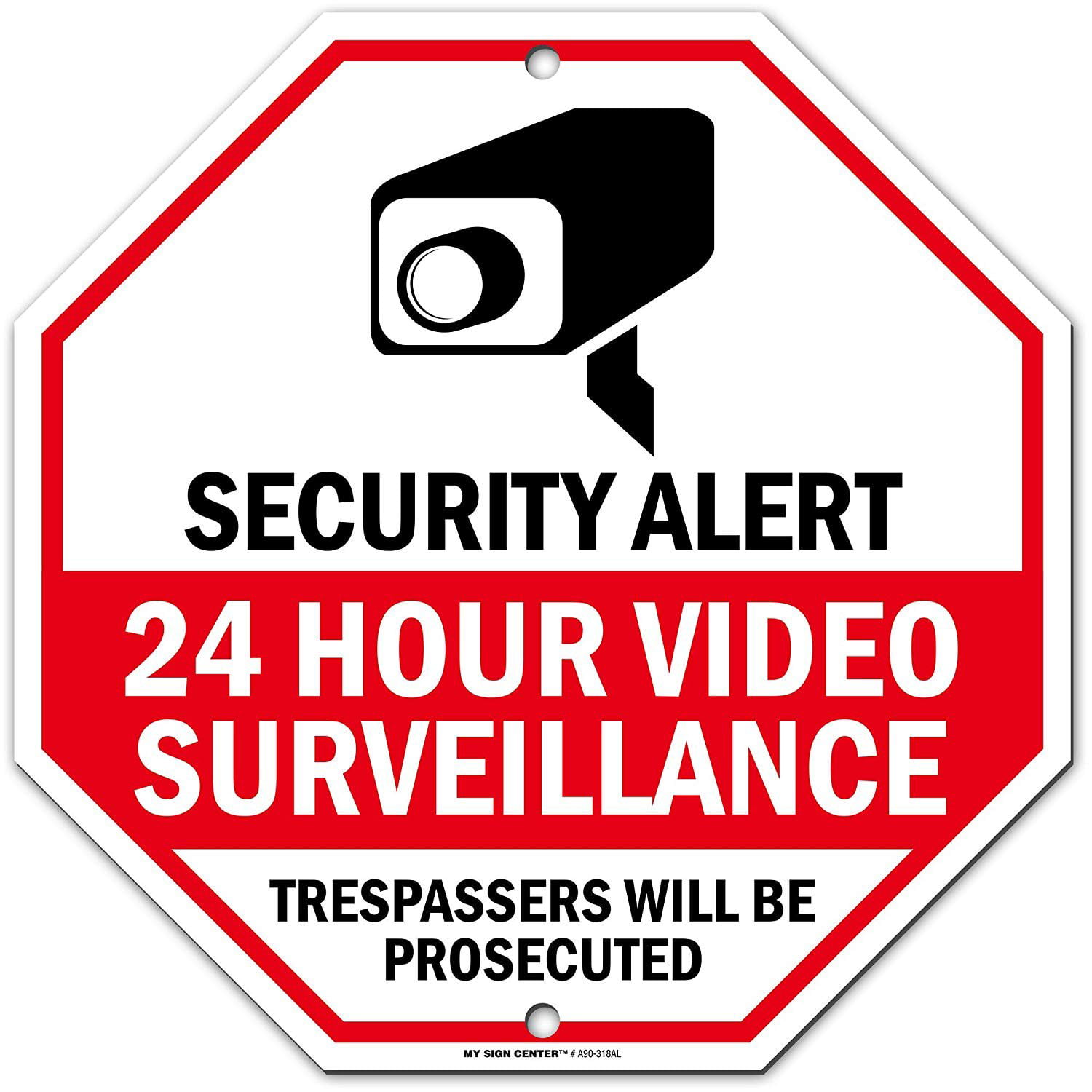 Beware of Dog Sign Video Surveillance 2 Pack No Trespassing 7x10 Aluminum 