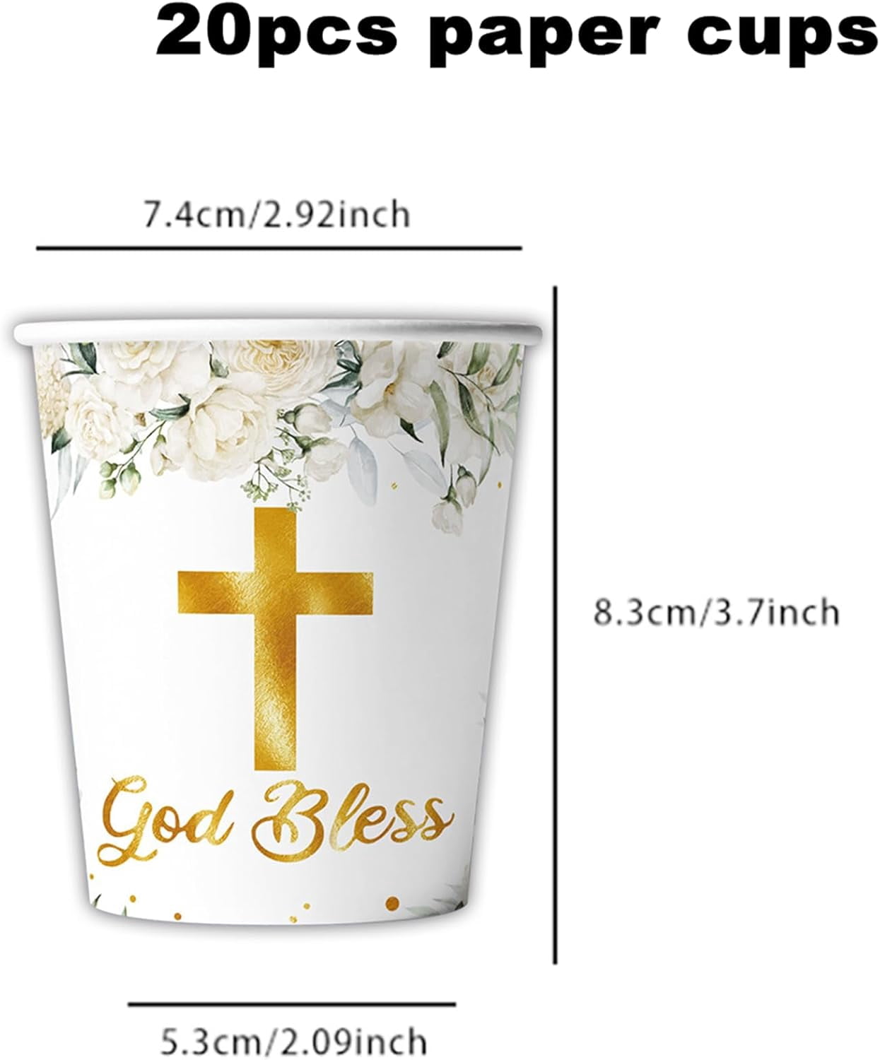 161 Pcs God Bless Tableware Set, Baptism First Holy Communion Party Decorations Supplies for Newborn Baby Shower, Baptism Church Cross White Floral, Serves 20 Guests
