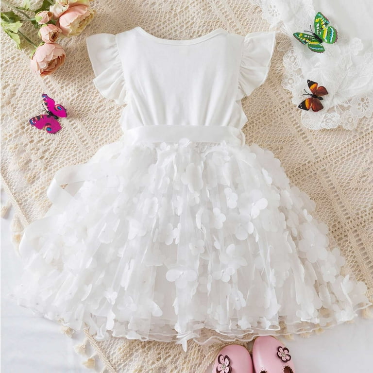 Gathrrgyp Spring Dresses for Women 2025,Girls Summer New Princess Dress Floral Mesh Dress Birthday Dress Skirt, Women's, Size: 120, White