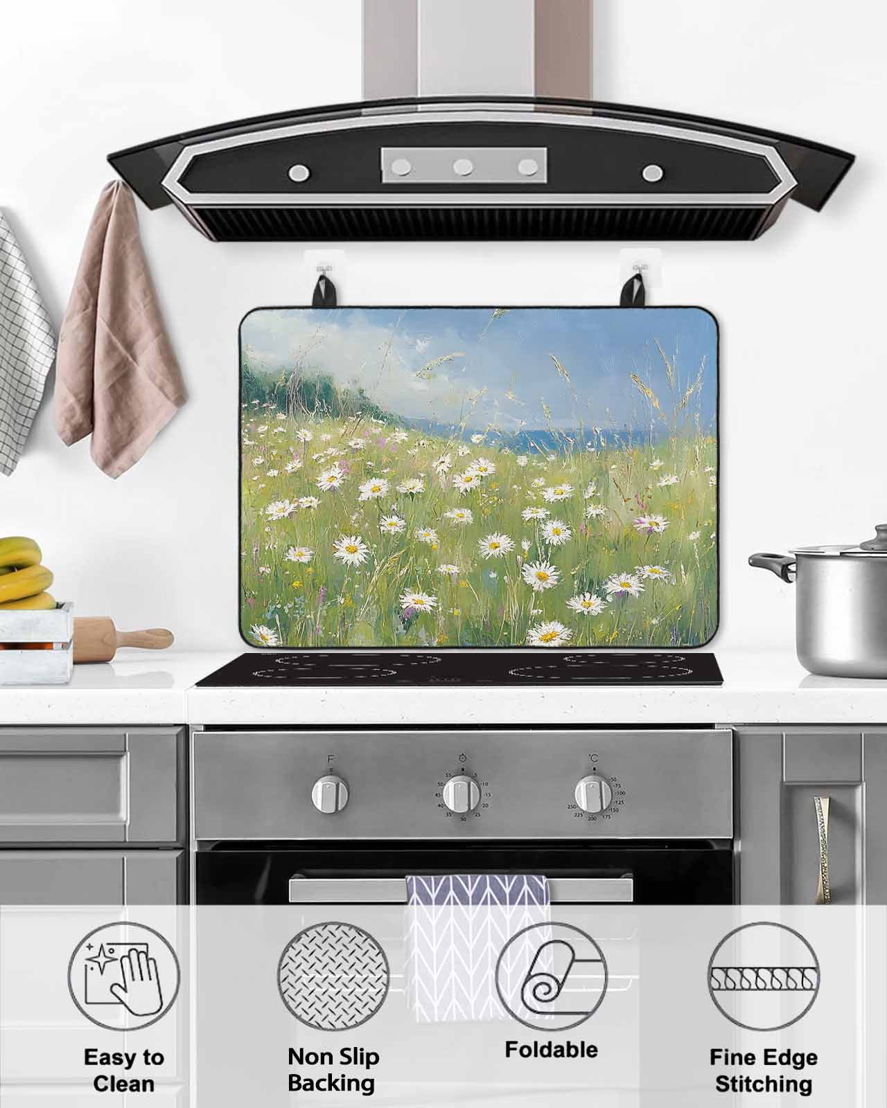 nqOlkjepod Large Induction Cooktop Protector Mat 28.5"x20.5", Spring Floral Stove Top Covers for Electric Stove, Pastoral Botanical Oil Painting Modern Art Stove Burner Cover Mats Stove Cover