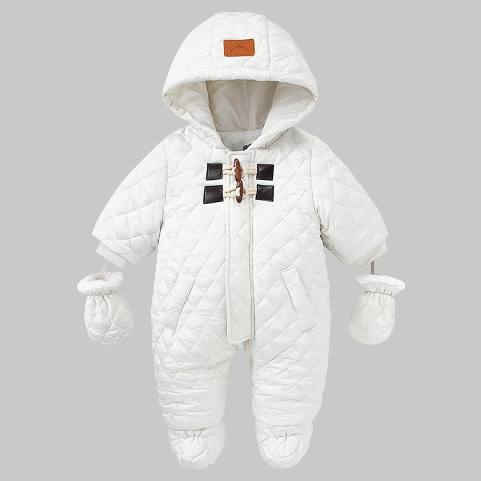 IVEYRTF Kids Plaid Hooded Coverall Winter Warm Padded Footed with Gloves Full Bodywear One-Piece Outfit for Children 6-24 Months(White,6 Months)