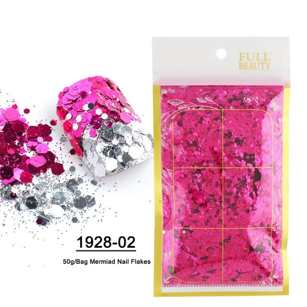 Uñas postizas, uñas postizas, regalos para mujeres, decoración de uñas con lentejuelas, parches de sirena, lentejuelas, degradado, bolsa, productos de belleza