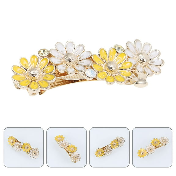 WHAMVOX 2pcs Daisy Flower Hair Clip Spring Action Ponytail Holder Flower Ponytail Hair Accessory For Daily Wear Parties Weddings