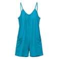 thumbnail image 4 of Jumpsuits for Women Casual Summer Rompers Sleeveless Loose Spaghetti Strap Shorts Overalls Jumpers with Pockets Blue L, 4 of 9