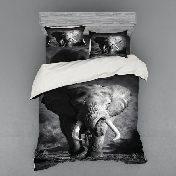Elephant Duvet Cover Set, Majestic Elephant Bull Approaching Photo