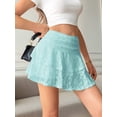thumbnail image 6 of Womens Pleated Mini Skirt Lace High Waisted Ruffle Short Skirts Blue L, 6 of 8