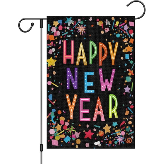 Happy New Year Garden Flag Double Sided 12.5x18 Inch Small Burlap Party Welcome Winter Holiday Yard Outdoor Flag Outside House Decor (Only Flag)