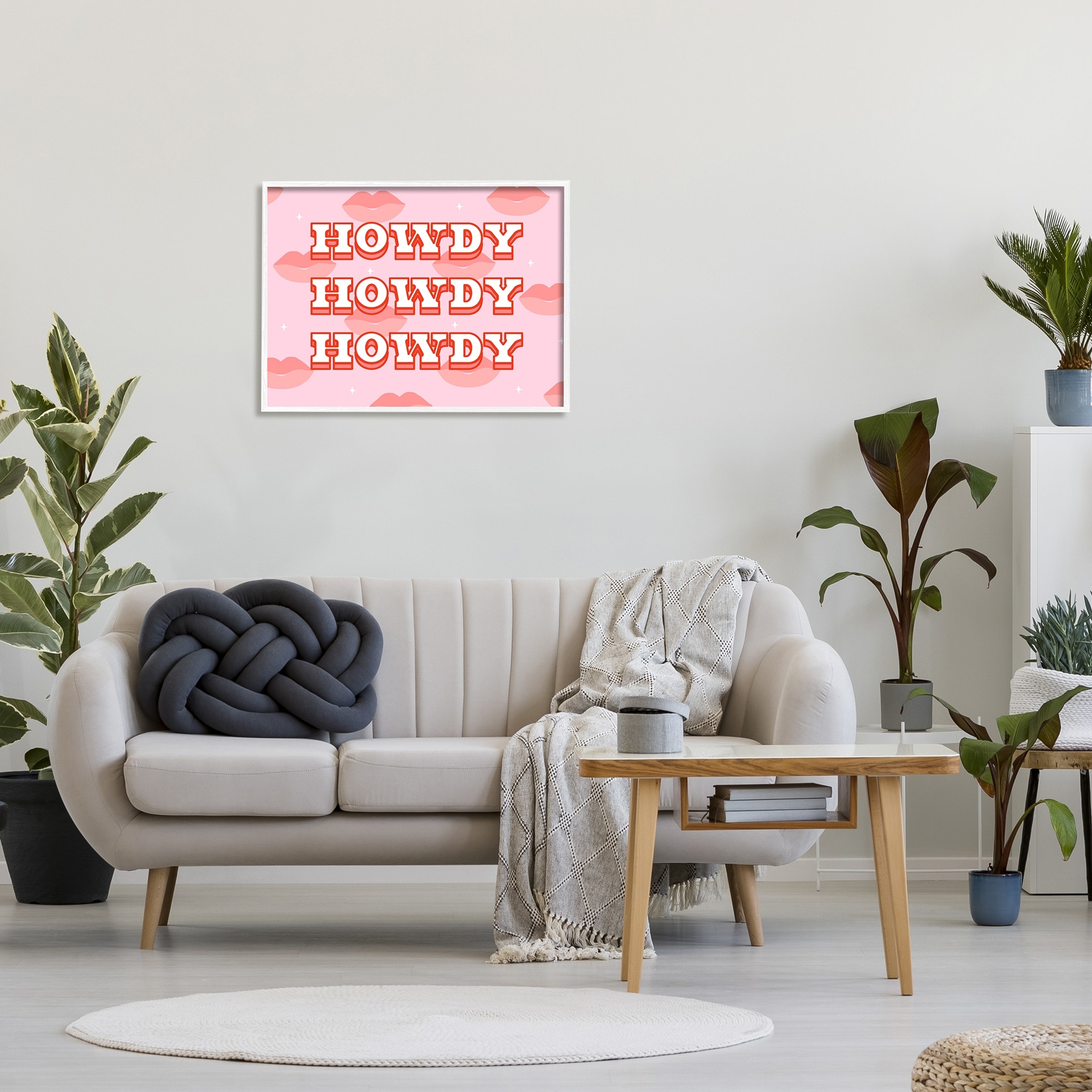 Stupell Industries Howdy Pink Southern Glam Lips Inspirational Painting White Framed Art Print Wall Art