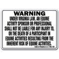 thumbnail image 1 of Virginia Equine Sign Activity Liability Warning Statute Horse Farm Barn Stable, 12" X 18" Rigid Plastic, 1 of 1