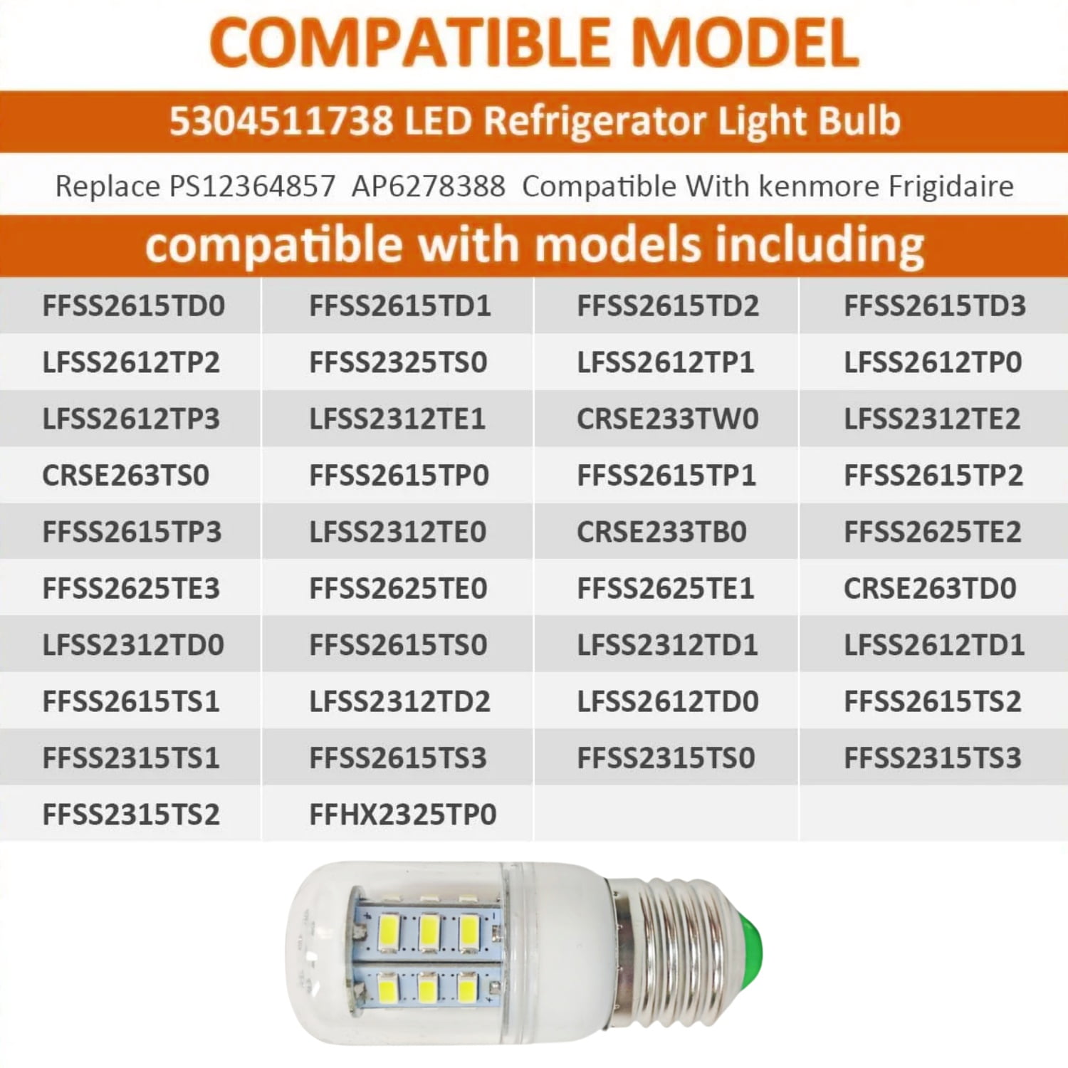 KEI D34L Refrigerator Bulb Replacement for Frigidaire Kenmore Electrolux 5304511738 LED Refrigerator Replace PS12364857 AP6278388 4584444 (110V-240V 3.5W White Light)