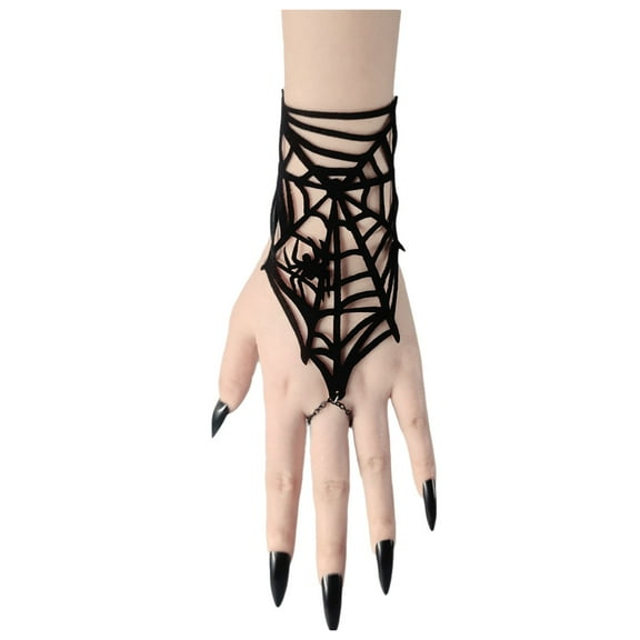 AWZXDE Gothic Accessories for Halloween Festival and Carnival Party - Bracelet Finger Chain Gloves Mittens Black,One Size