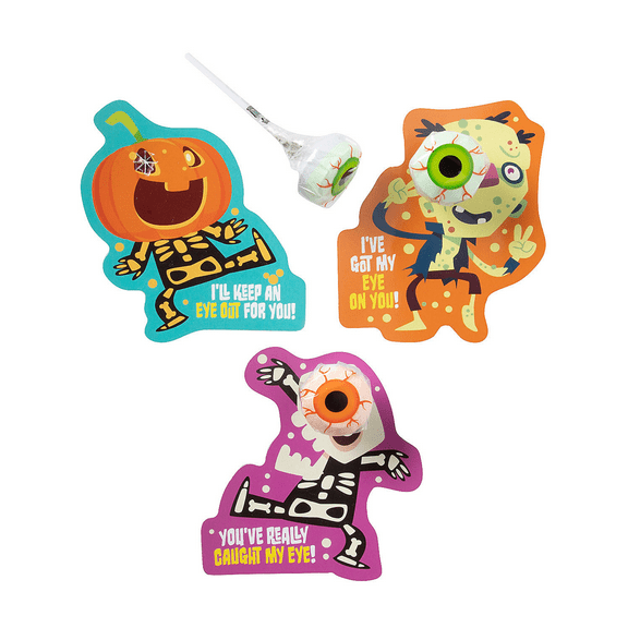 48 Ct. Bulk Eyeball Print Lollipops with Monster Cards – Halloween Party Favors, Individually Wrapped
