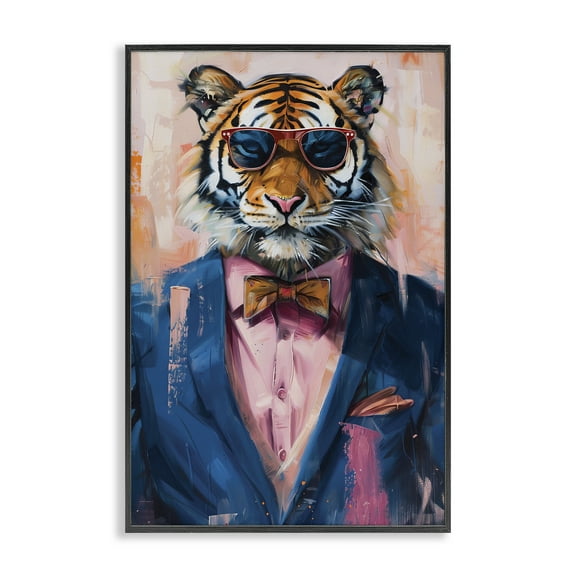 Stupell Industries Suited Tiger Modern Fashion Animals Painting Black Framed Art Print Wall Art, 12 x 18