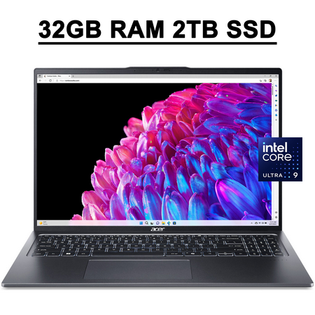 Acer Swift GO 16 Business Laptop 16" WUXGA IPS (100% sRGB) Intel 16-core Ultra 9 185H 32GB RAM 2TB SSD Arc Graphics Backlit Fingerprint Privacy Camera Thunderbolt Wi-Fi 6E Win11