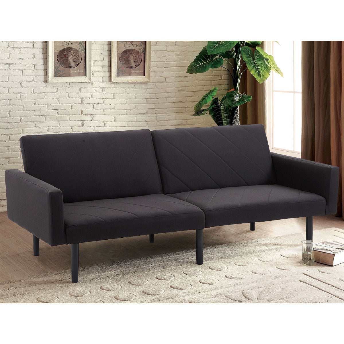 Costway Futon Sofa Bed Convertible Recliner Couch Splitback Sleeper Costway Futon Sofa Bed Convertible Recliner Couch Splitback Sleeper W Wood Legs Black