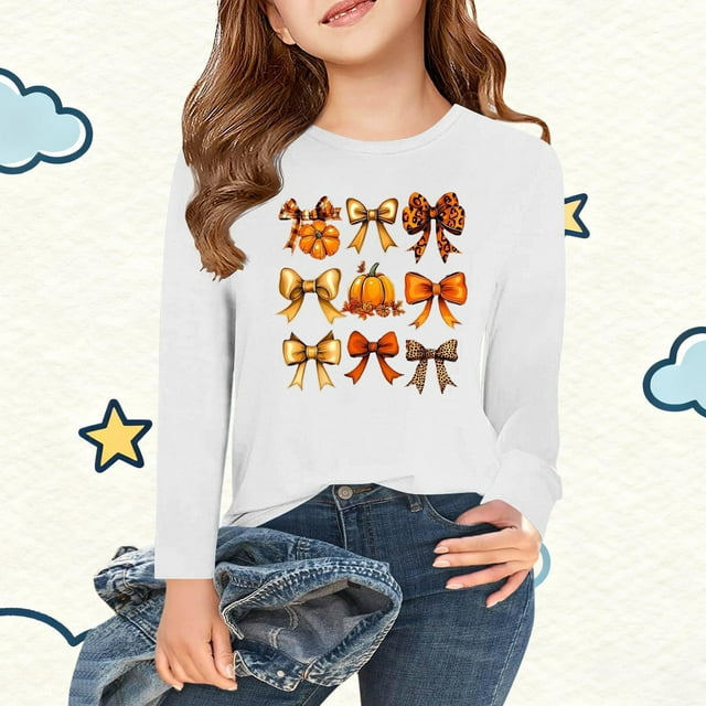 Blusas y camisas de cuello redondo y manga larga para niños Camisas estampadas de manga larga para Acción de Gracias Camisas lindas de cuello redondo Blusas casuales elegantes Ropa Camisas de cuello r