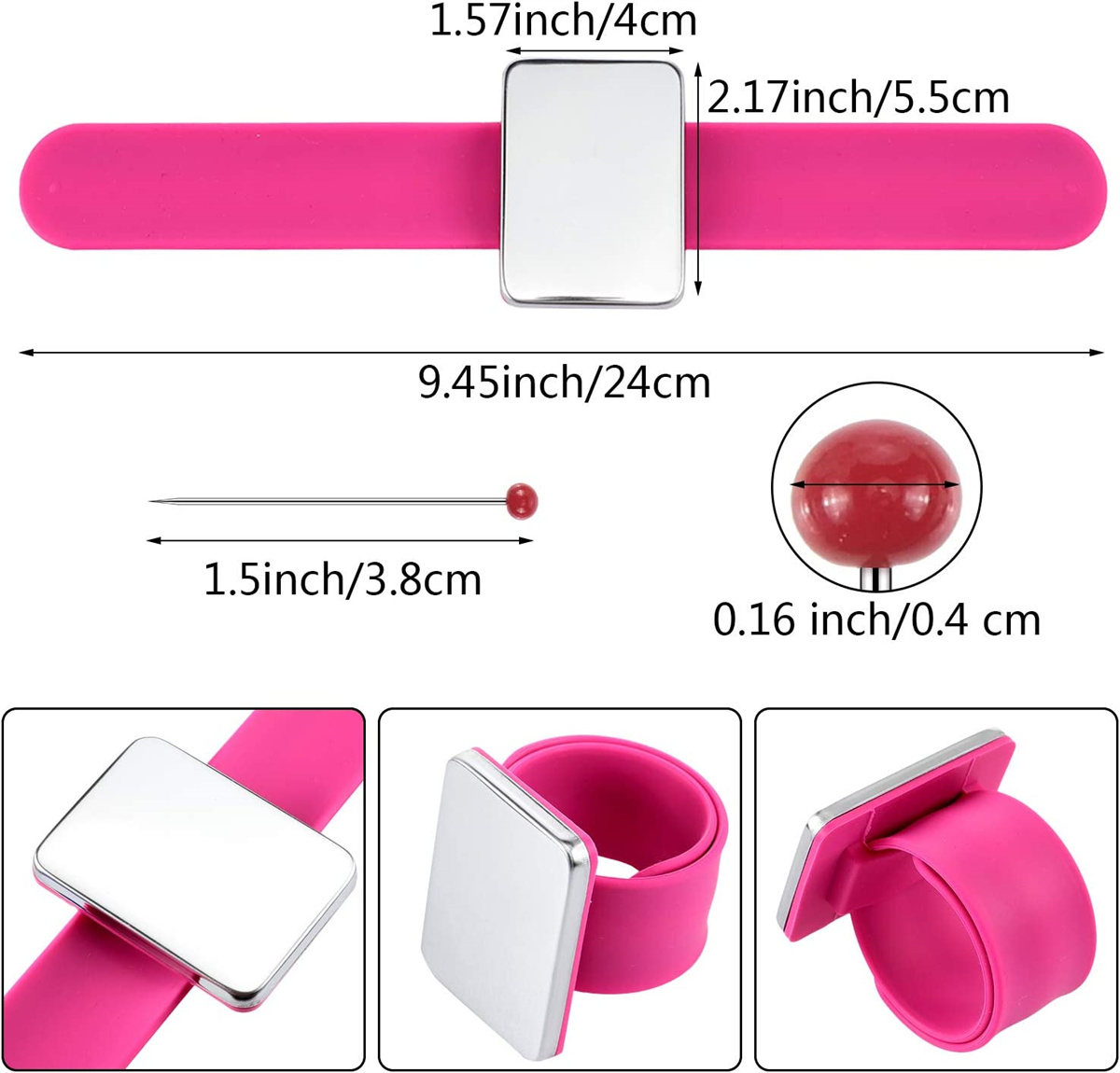 Magnetic Silicone Wrist Strap - Square Pin Cushion Bracelet For Sewing, Embroidery & Hair Styling-829410