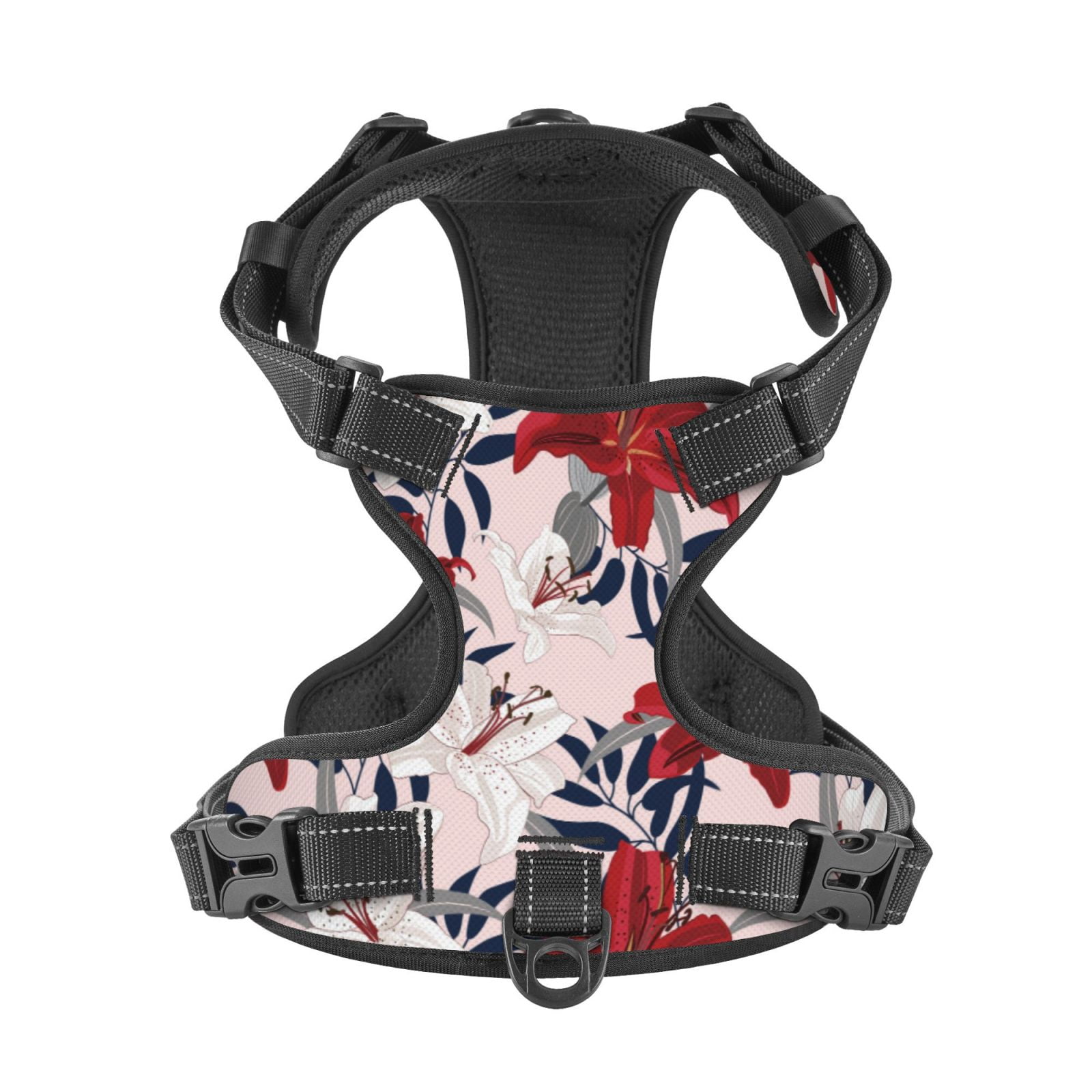 Kdxio Lilies Flowers Print No Pull Dog Harness Adjustable Reflective Oxford Easy Control Medium Large Dog Harness for Training and Everyday-Large