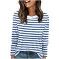 thumbnail image 2 of Fengqque Womens Striped Long Sleeve Shirts Color Blocked Loose Waist-cinching Pullover Shirt Blue S(S), 2 of 6