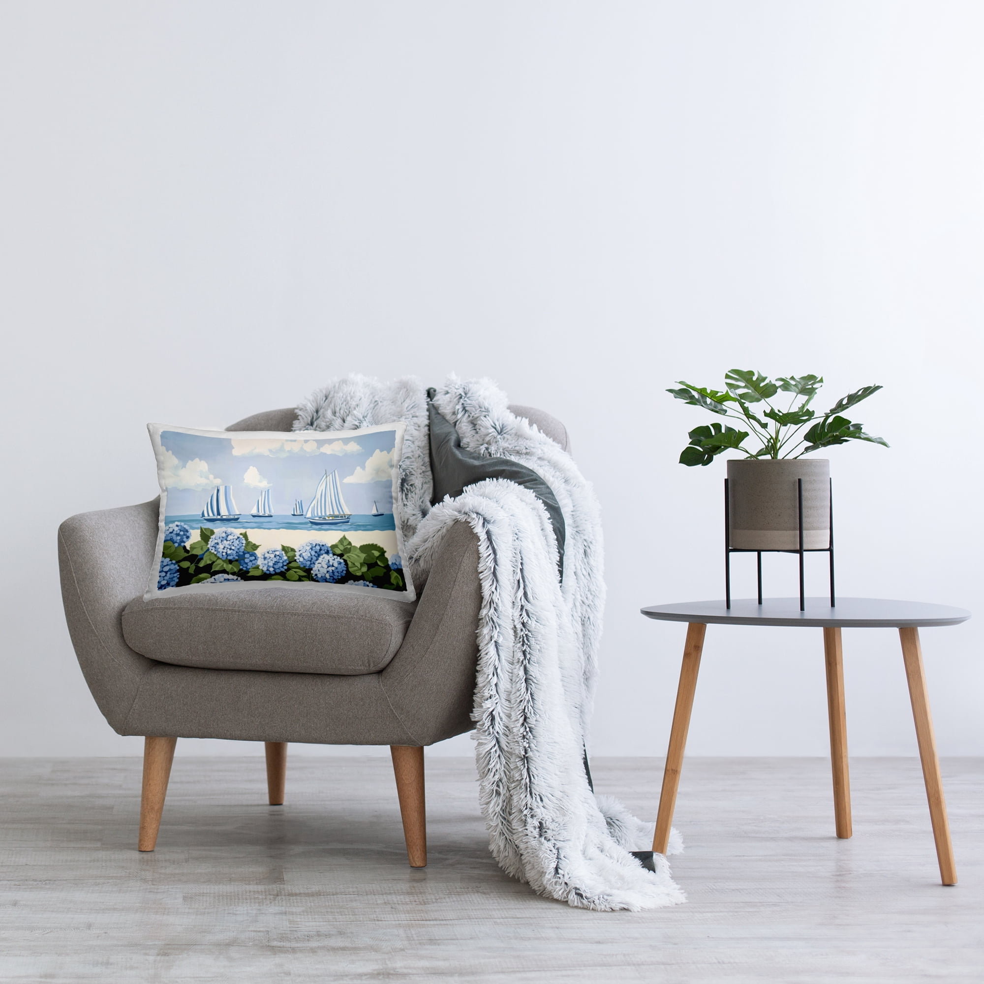 Stupell Industries Striped Sails & Seaside Hydrangeas Decorative Printed Throw Pillow, design by Sisi and Seb, 14 x 7 x 20