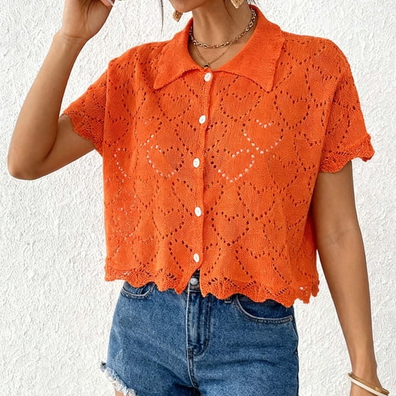 HOMBOM Button down Tops for Women Tunic Tops Collared Soft Cutout Solid Color Summer Womens T Shirts