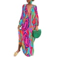 thumbnail image 1 of Capreze Women Zebra Print Maxi Dresses Loose Color Block Dress Autumn V Neck Dress Colorful S, 1 of 2