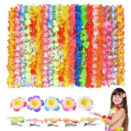 Ratatouille Birthday Party - 40 PCs Tropical Hawaiian Leis Ruffled Flowers Necklaces Luau Party Supplies with Flower Lei Hair Clip Beach Party Decorations, Birthday Party Favors F-17