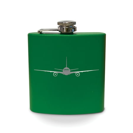 

767 Flask 6 oz - Laser Engraved - Stainless Steel - Drinkware - Bachelor Bachelorette Party - Bridal Shower Gifts - Camping - Pocket Hip - aircraft 7x7 - Green