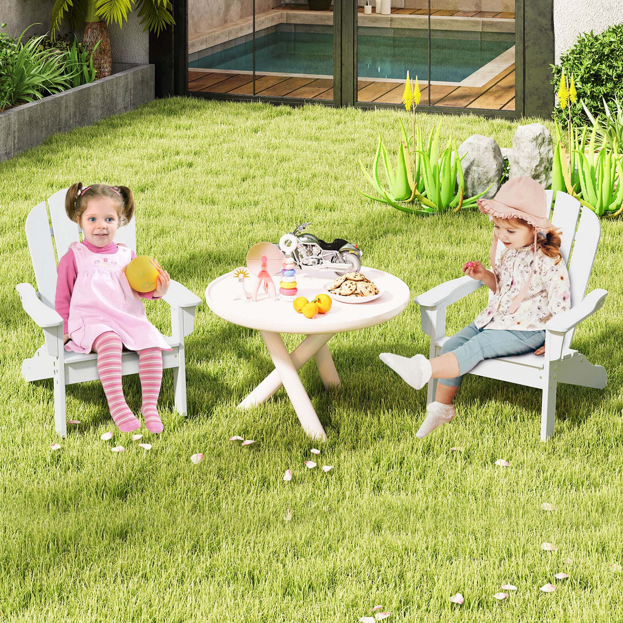 Costway Kids Adirondack Chair with High Backrest Armrests Fire Pit Chair for Kids Ages 3-8 White