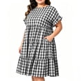 thumbnail image 5 of Vivianyo HD Women's PLuse Size Round Neck Gingham Tiered Dresses, Ruffle Short Sleeve Loose Casual Midi Sundresses With Pockets for Women, Women's Black, Sizes L-5XL, 5 of 9