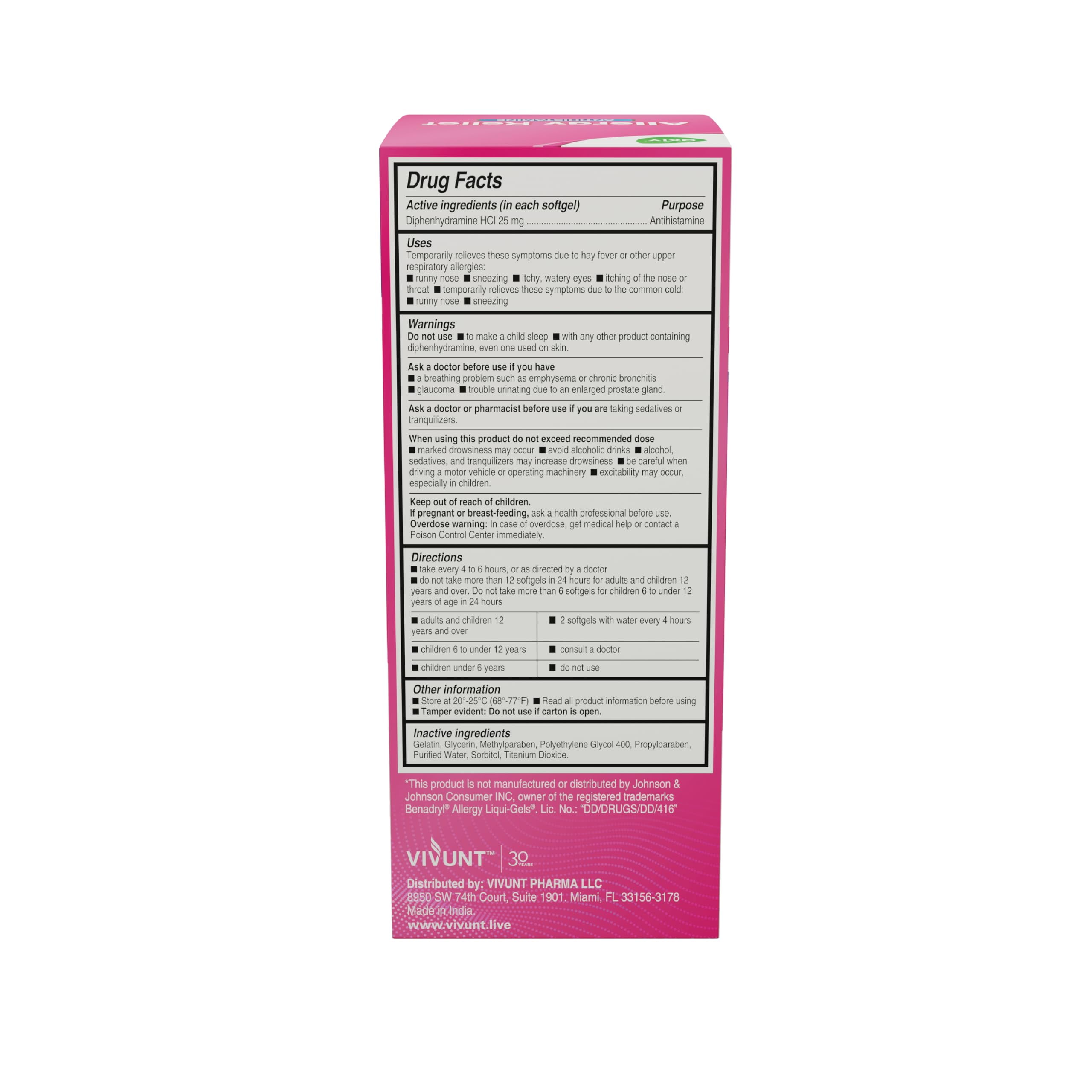 AXIV Allergy Relief Softgels, Antihistamine Medicine & Cold Symptom Relief, Dye-Free Liquid Gels, 25 mg Diphenhydramine HCl, Runny Nose, Sneezing, 25 Blister Packs (2 Softgels Each, 50 Total)