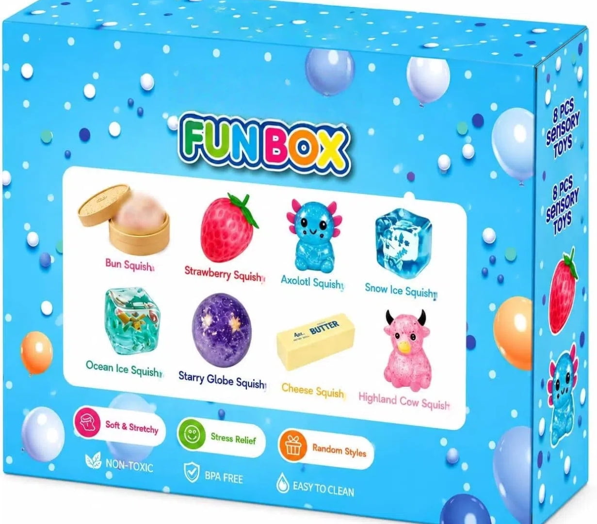 8 PCS Squish Fun Box Toys Set, Slow-Rising Stress Relief Fidget Toys, Sensory Squishies Bundle with 8 Unique Style, Creative Blind Box Party Gift for Kidult Women Men