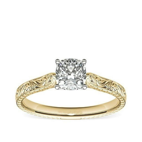 1.00 Carat Cushion Cut Genuine Diamond Beautiful Solitaire Wedding Ring for Women Solid 14K Yellow Gold Size 7