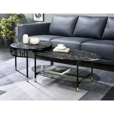 Modern Nesting Tables With Metal Supports And Marble-like Engineered Stone Tops Elegant Black Extra Display Options Frames