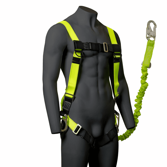 JORESTECH Safety Full Body Harness with 3 D-Rings and 6-Foot Safety Lanyard Fall Protection (Stretchable), HARN-03-LY-02