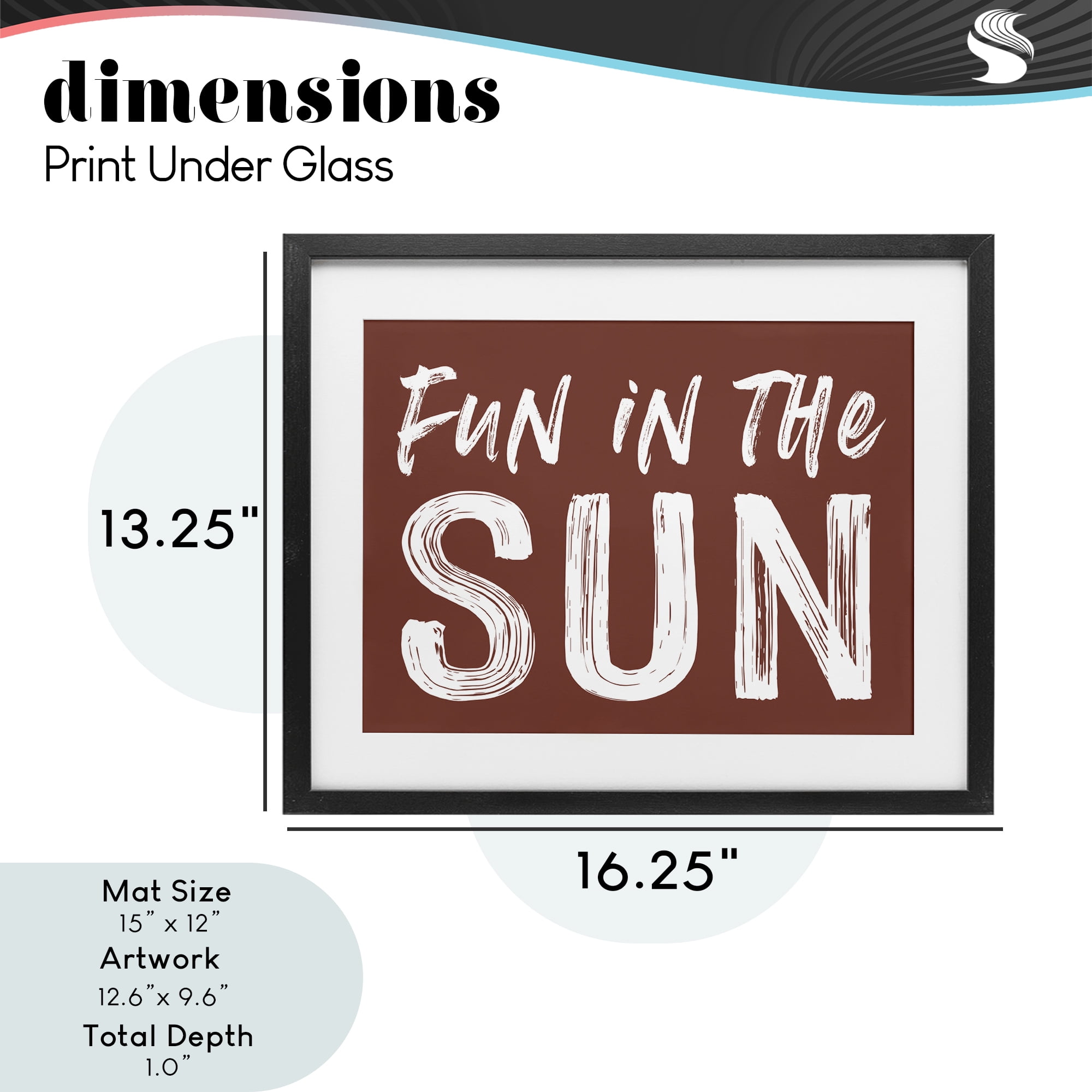 Fun In Sun Brown Sentiment Black Framed Print Under Glass, design by Lettered and Lined