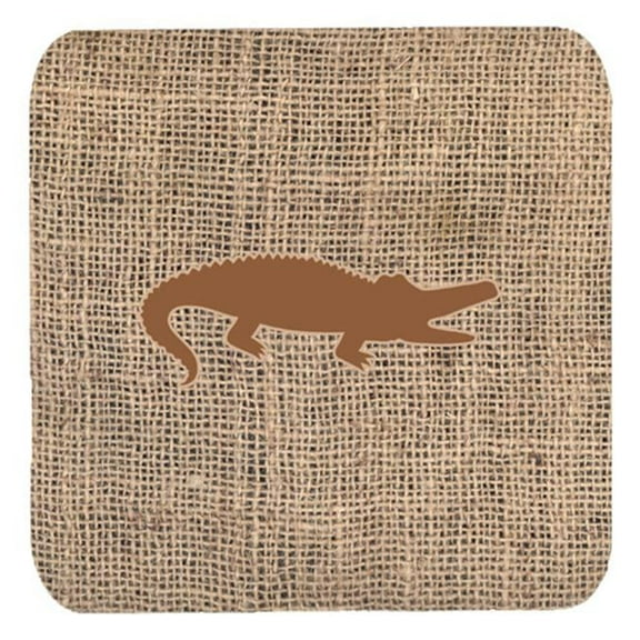 Alligator Burlap and Brown Foam Coasters, Set - 4
