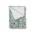 thumbnail image 2 of Ethnic Soft Flannel Fleece Throw Blanket, Traditional Moroccan Mosaic Portuguese European Medieval Pattern, Cozy Plush for Indoor and Outdoor Use, 50" x 60", Blue Yellow White, by Ambesonne, 2 of 6