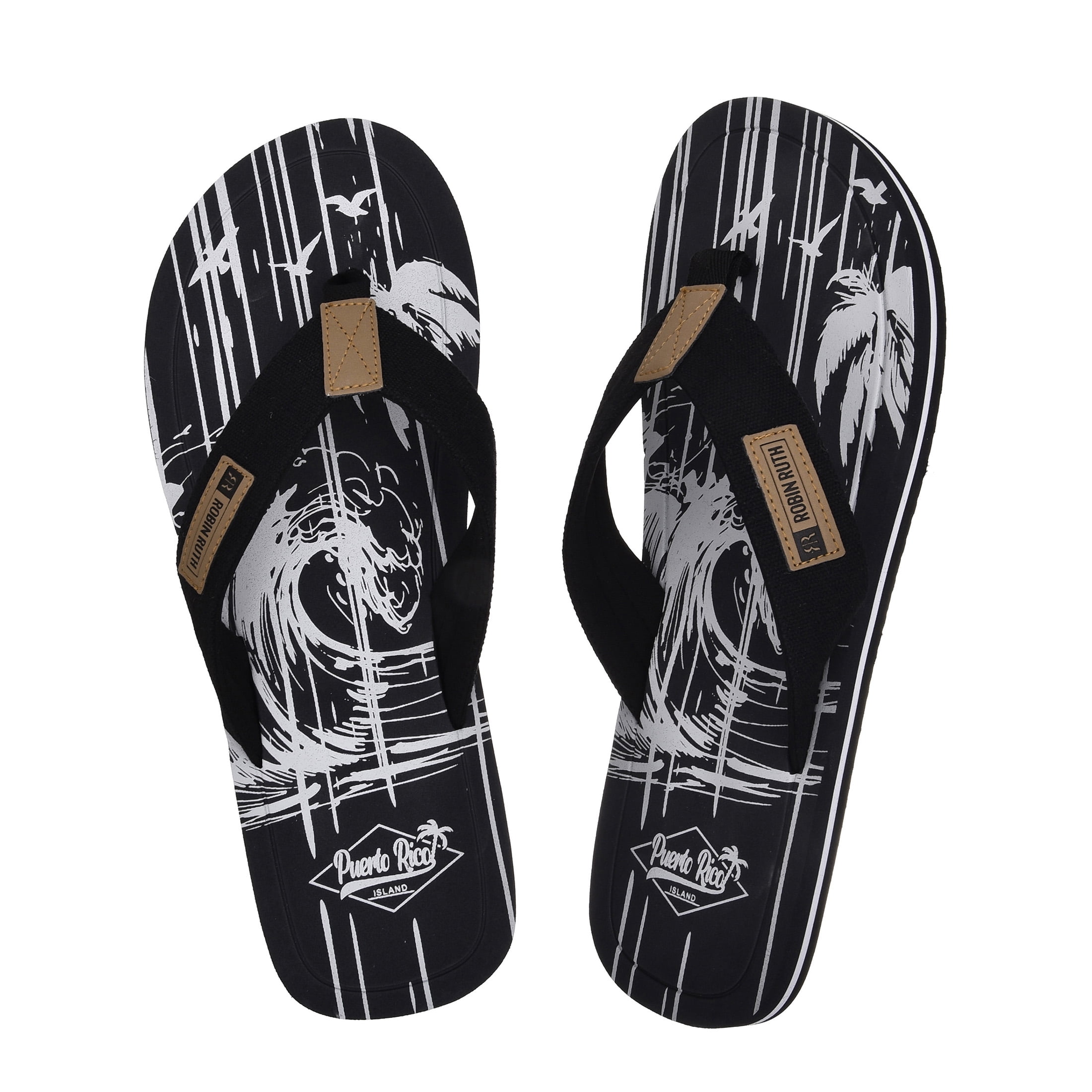 Robin Ruth Mens Flip Flop Black, Designed with Typical Puerto Rico Stamps, Rubber Outsole, Vibrant Colors and Designs