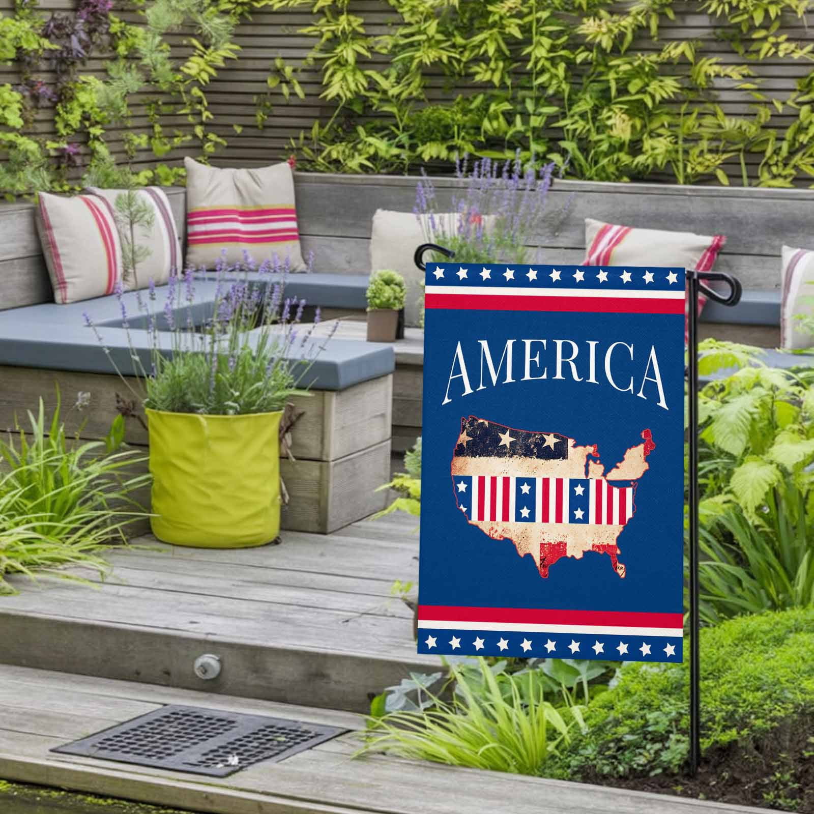 4th of July Garden Flags America 250 Years Garden Flag Double Sided Welcome Flag USA Map Patriotic Star Stripes Independence Day Yard Flags for Outdoor Lawn Porch Memorial Day Decor 28x40 Inch