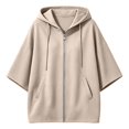 thumbnail image 4 of Yigetop Women's Oversized Batwing 3/4 Sleeve Zip up Hoodie Tops Loose Lightweight Jacket with Pockets Casual Outerwear for Daily Street Weekend Wear Khaki XL, 4 of 6
