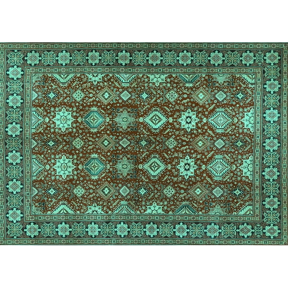 Ahgly Company Machine Washable Indoor Rectangle Persian Turquoise Blue Traditional Area Rugs, 2' x 4'