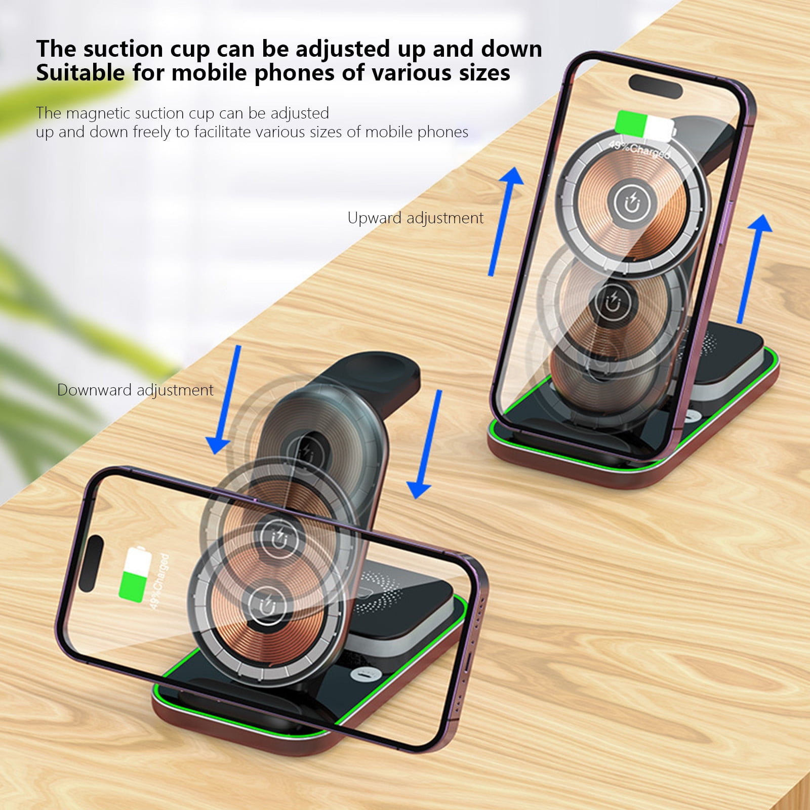 Oggfader Wireless Charger Stand Smart 15W Wireless Fast Charging Mobile Phone Watch Earphone Night Light 4 In 1 Wireless Charger Supports Android And IOS Mobile Phone Bracket